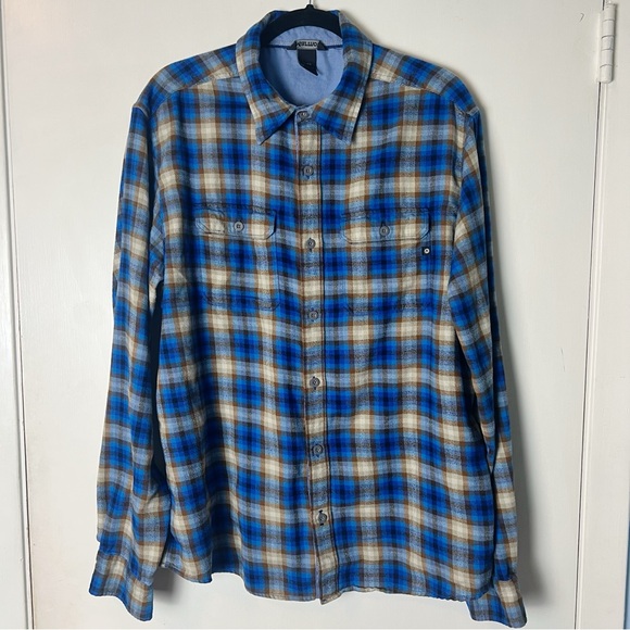 Marmot - Men’s Plaid Flannel Button Down Cotton‎ Blend Blue Tan - Sz. XL - Picture 1 of 7